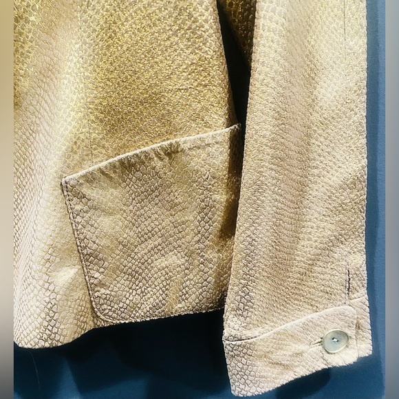Women’s Vintage Di Vita Gold Metallic Genuine Suede Snake Print Blazer Jacket 8 - Picture 4 of 8